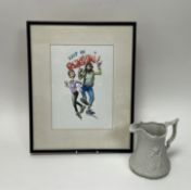 A framed print on paper of two people dancing energetically with text 'KEEP ON ROCKING', in glazed