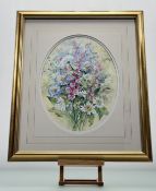 Joan M Ibbotson, Foxgloves Sobious of Margaritas, watercolour, signed, artist label verso, in a