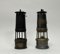 A vintage brass Miner's lamp with brass plaque to front 'AAN ONZE ERE-VOORZITTER Hilaire Spiers