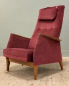 A mid-century Norwegian teak armchair, probably Gimson and Slater, circa 1960s, with red upholstered