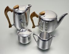 An English 1950s/70's Picquot aluminum ware four-piece coffee service comprising, a coffee pot (h-