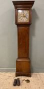 An 18th century oak longcase clock by Kingson Avery Mere, moulded cornice over brass face with Roman