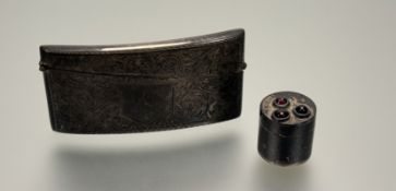 A modern Sheffield silver garnet set pill box: h. x 2.1cm d. x 2cm Sheffield 1972 27.2g together