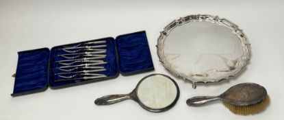 An epns George III style scalloped dinks tray on pad feet: h. x 3.5cm d. x 31.5cm together with a