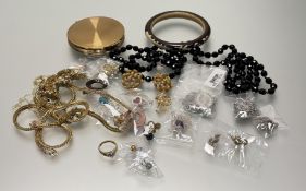 A collection of costume jewellery to include an Austrian long black crystal faceted bead necklace