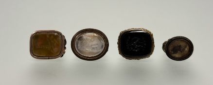 A 19thc yellow metal fob seal with engraved inatgilio Maria: h. x h.3cm . x w. 1.5cm l. x 2.5cm 7g