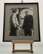 A framed black and white photographic print of Bob with Lord Alec Douglas-Home at The Hirsel 1985,