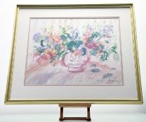 Sally Carlaw (Scottish 1964-), Pink Vase and Flowers, watercolour, signed bottom right, paper