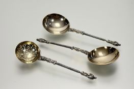A Victorian London John Aldwinckle and Thomas Slater silver gilt pair of apostle anointing spoons: