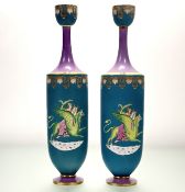 A pair of possibly English 19thc lophophorus shaped vases with hand-painted Mythological Greek