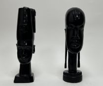 An ebony carved African tribal bust, possibly depicting a Massai figure (h. 24cm), together with a