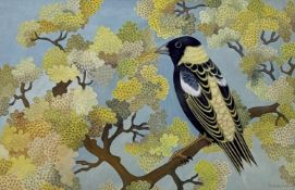 Anthea Lewis RSW (Scottish 1948-), Bobolink, gouche on board, signed bottom right, inscribed