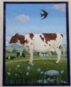 Phil Gibson (Contemporary School), Cow in Galloway Landscape, acrylic, signed and dated '98 bottom