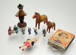 A collection of various vintage miniature goods comprising, five 20thc Chinese hand-painted figures,