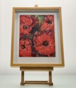 Eileen Mansfield (Scottish Contemporary), Poppies Study textile piece, signed pencil, paper label