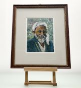Anvar Oganessov, Portrait of an Old Uzbek, oil, initialed bottom left, paper label verso, in a