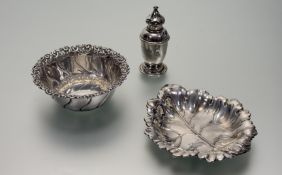 A Birmingham silver vine leaf olive dish stamped verso Harrods: h. x 2cm l. x 14.5cm w. x 12.5cm