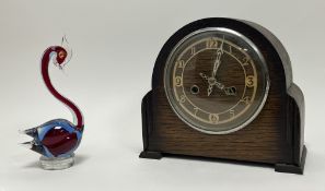 A Murano art glass swan in red and blue tones (h. 22cm), together with a vintage wooden cased