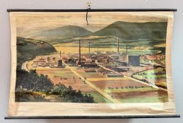 A Vintage German print on cloth by Werner Lenz titled - Mittelgebirge together with a german