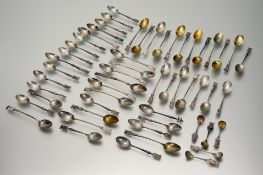 A collection of forty eight white metal continental souvenir tea spoons with the city coat of arms