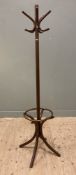A modern bentwood coat stand by L. A. Bernkop, five branches to top over stick stand to base and