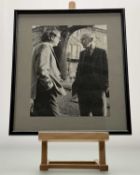 A framed black and white photographic print of Bob with Lord Alec Douglas-Home at The Hirsel 1985,