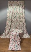 A pair of country house chinz curtains, in Harriet Walk fabric by Sanderson (1991), bespoke pelmet