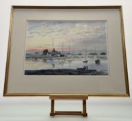 Andrew Johnson (Contemporary School), Docked Boats at sunset, watercolour, signed bottom right,