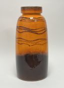 A 1960s West German Scheurich lava floor vase glazed with orange and mottled brown bands, marked