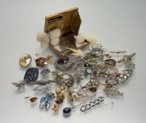 A collection of vintage costume jewellery to include a horn eagle brooch: h. x 6cm, a fur