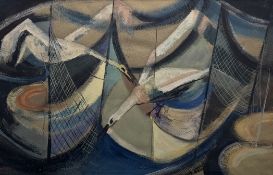Charles Bannon (Scottish/Australian 1919-1993), Study of Two Birds and Nets, watercolour and gouche,
