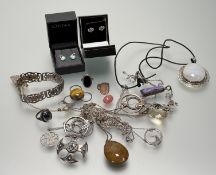 A collection of silver and white metal jewellery to include an Orla Gori silver oval Viking long