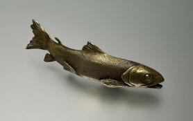 A German early 20thc cast brass brown trout figurine (l. 17cm)