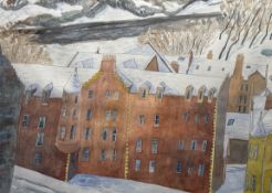Hilary Birch (Contemporary School), Dean Village in the Snow, watercolour and pen on paper, paper