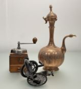 A late 19thc Rocking Table Apple Parer marked MFR'D by C.E Hudson Leominster Mass, a Vintage