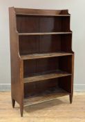 A Regency-style waterfall bookcase, inlaid mahogany with ledge back and five fixed shelves to front,
