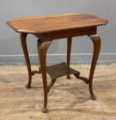 An Edwardian oak occasional table, octagonal top raised on cabriole supports over low-level shelf