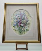 Joan M Ibbotson, Foxgloves Sobious of Margaritas, watercolour, signed, artist label verso, in a