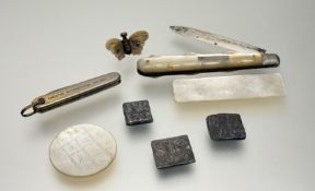 A collection of various decorative goods comprising, a trio of communion tokens dated - N.C N.K,