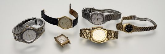 A collection of vintage watches to include a gilt metal Seiko quartz with gilt dial and baton hour
