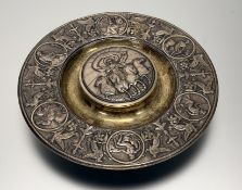 A late 19thc Elkington & Co Plate desk inkstand in the Classical style with hinged top to center