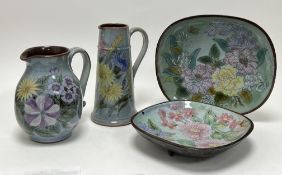A collection of Chelsea Pottery decorated with floral sprigs on a green and blue mottled ground,
