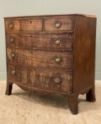 A 19th century mahogany bow front chest of drawers, fitted with three short drawers over three
