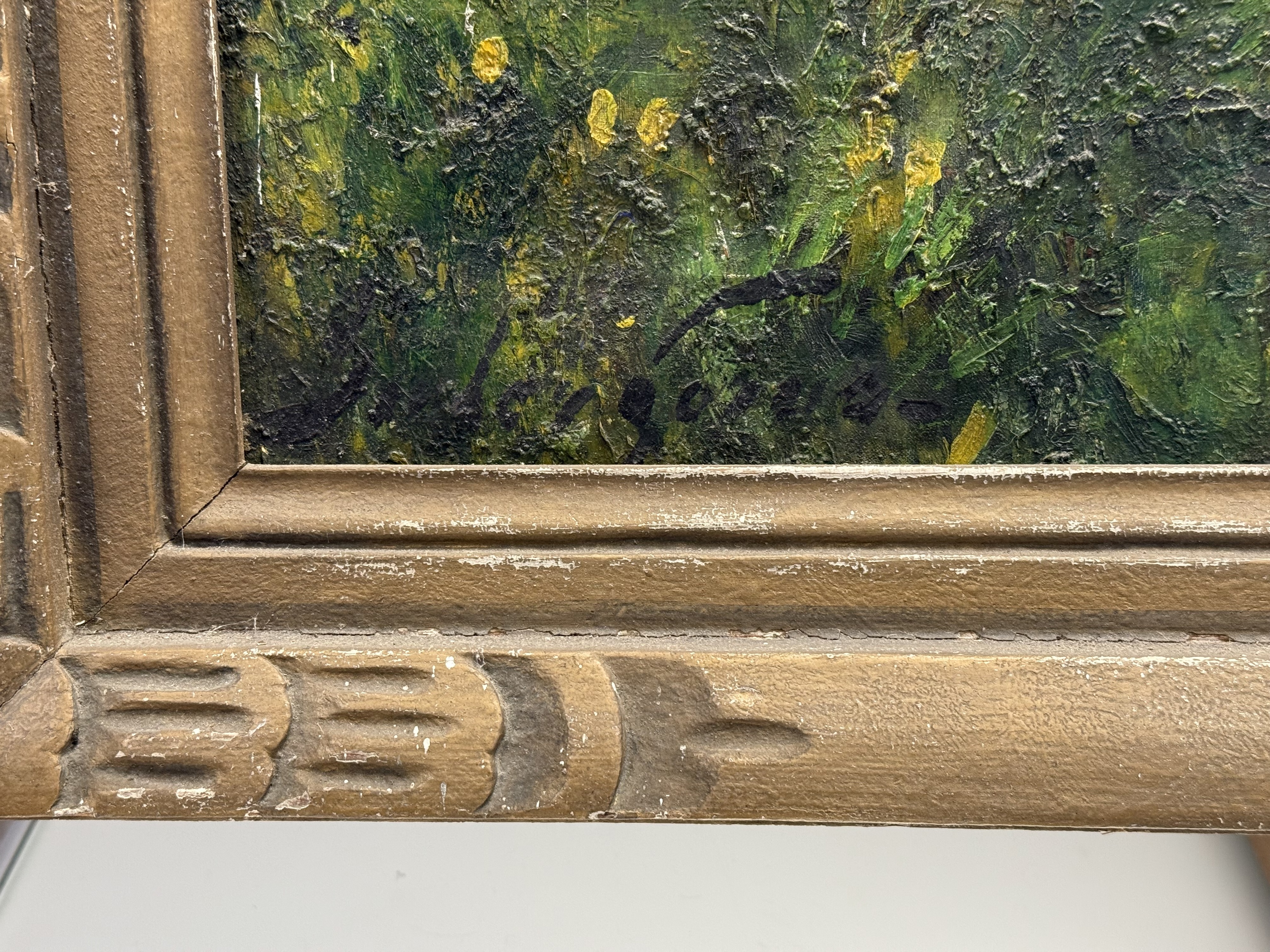 A 19thc School, Woodland Scene, oil on canvas, signed indistinctly bottom left, in a composition - Image 3 of 3