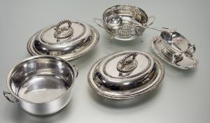 A collection of epns to include a pair of oval bead rimmed entree serving dishes with handles: h.