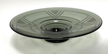 Andre Delatte (French, 1887-1953), A studio glass smoked pedestal fruit bowl with Art Deco style