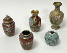 A collection of enamel Cloisonne ware to include a miniature baluster vase, a ginger jar and