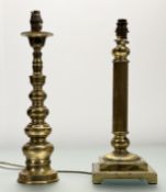 A brass metal corinthian column table lamp raised on a stepped base (a/f) (h-41.5cm) together with a