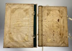A graduate pair of 19thc cream leather atlas/ engravings book covers/ folders with gilt tooling to