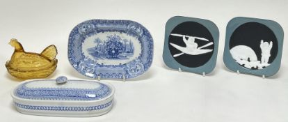A collection of miscellaneous items, comprising a Copeland Spode blue and white rectangular